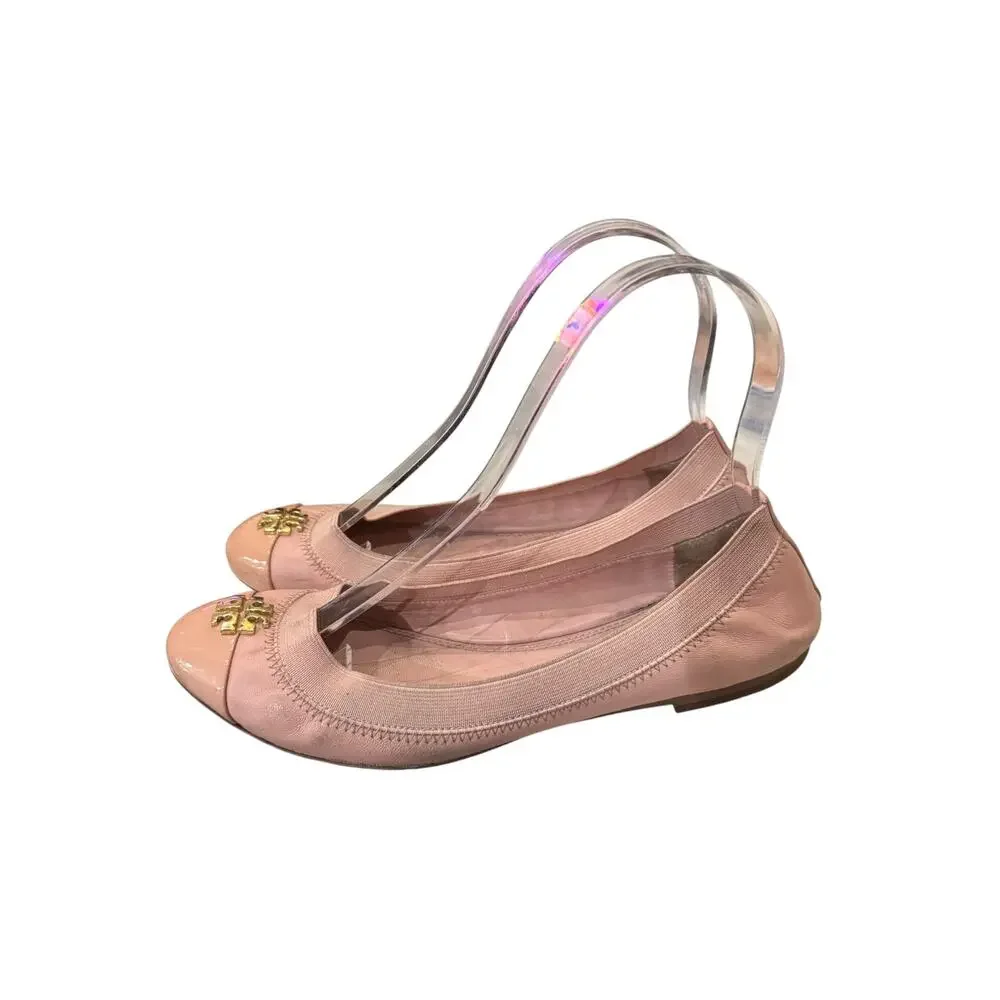 Tory Burch Jolie Pink Leather Patent Cap Toe Logo Ballet Flats 6.5M